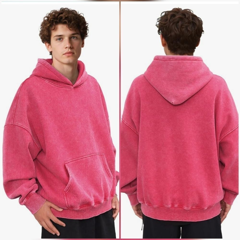 ☔️🩵⏭️NWT Hot Pink Heavyweight Oversized Fleece Hoodie Men's Medium